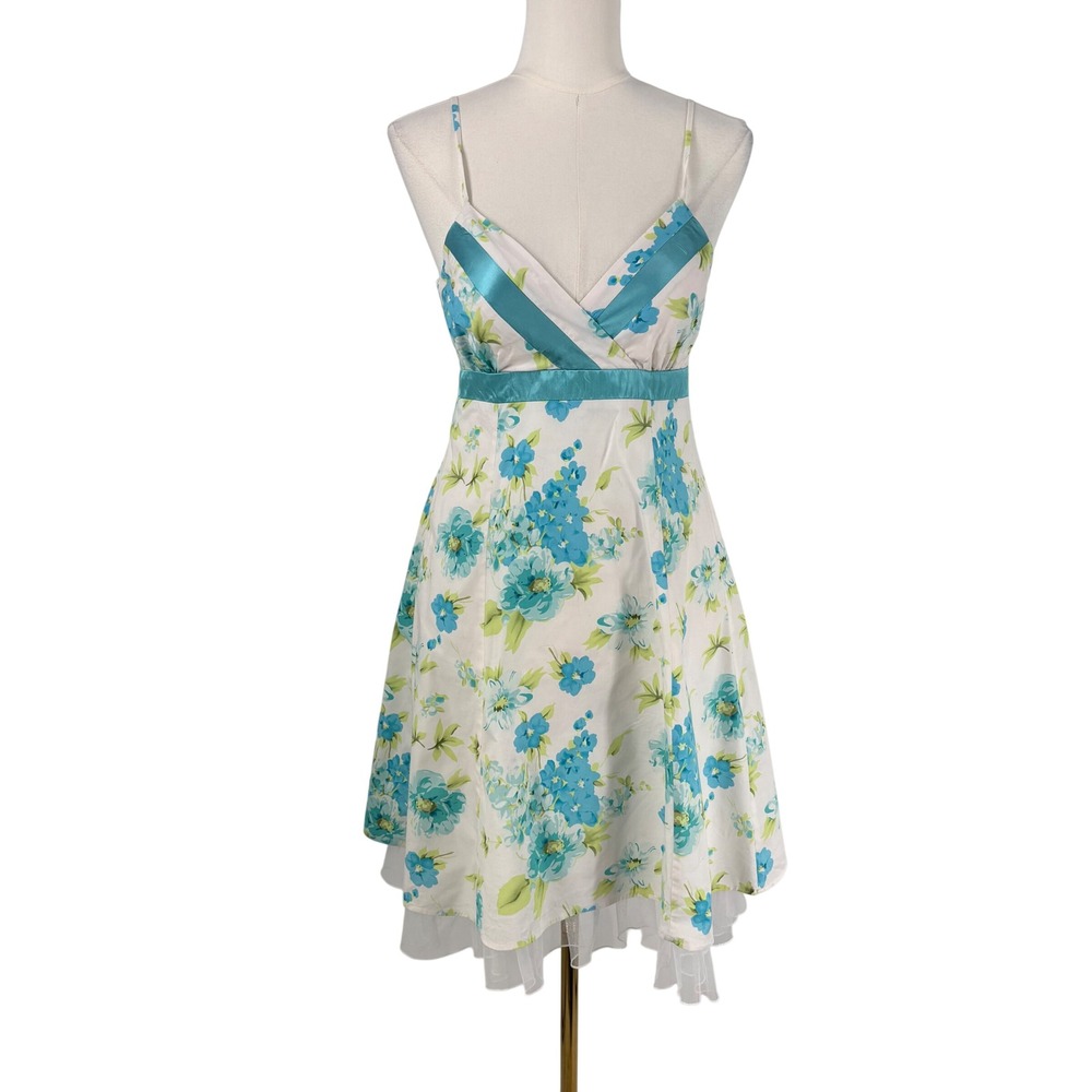 Y2K Womens‎ Babydoll Floral Dress Size 7 Tulle Hem Fairy Cottagecore Graduation